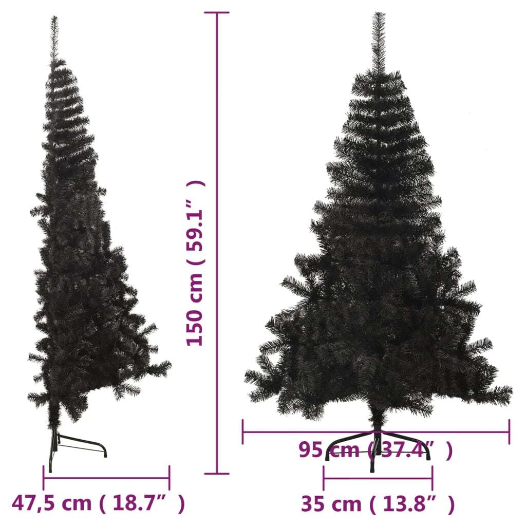 Artificial Half Christmas Tree with Stand Black 5 ft PVC