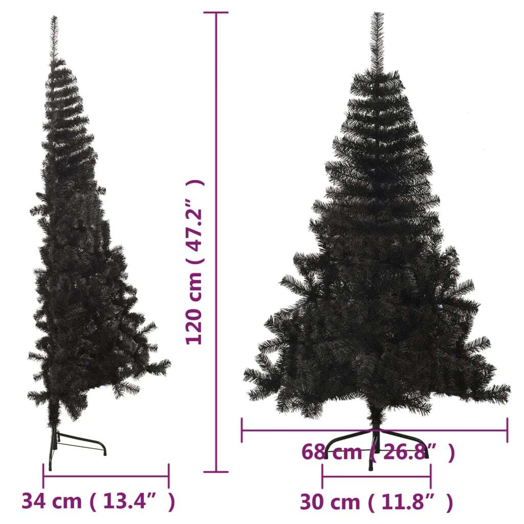 Artificial Half Christmas Tree with Stand Black 4 ft PVC