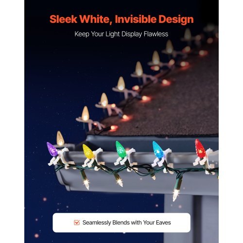 Christmas Light Clips, 200 Pack, Weatherproof Holiday Outdoor Lighting Hanging Hooks, Mount to Shingles & Gutters, for C3, C4, Mini, Outside String Lights, Christmas Decoration, No Tool Required