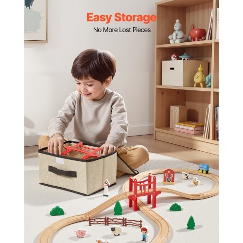 Wooden Train Set, 39PCS, Wood Train Track with Magnetic Trains and Railway Accessories, Compatible with Major Brands, Small Town, Christmas Birthday Toy for Kids Toddlers Ages 3-8 Boys and Girls