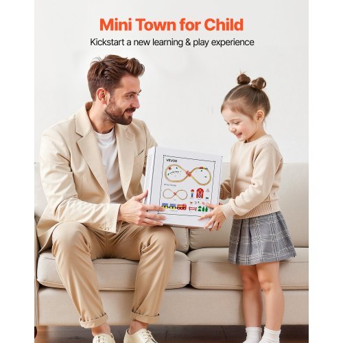 Wooden Train Set, 39PCS, Wood Train Track with Magnetic Trains and Railway Accessories, Compatible with Major Brands, Small Town, Christmas Birthday Toy for Kids Toddlers Ages 3-8 Boys and Girls