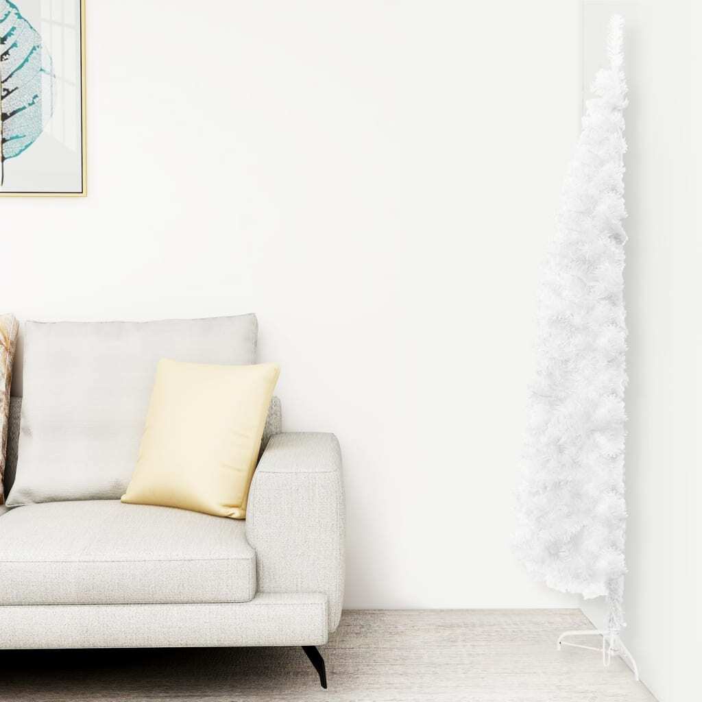 Slim Artificial Half Christmas Tree with Stand White 6 ft