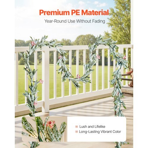 Christmas Garland, 9-FT Realistic Greenery Decorated with Vines, Olive Leaves, and Berries, Evergreen Faux Garlands with Light String for Indoor Outdoor Xmas Decoration on Mantel Fireplace