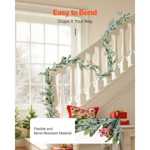 Christmas Garland, 9-FT Realistic Greenery Decorated with Vines, Olive Leaves, and Berries, Evergreen Faux Garlands with Light String for Indoor Outdoor Xmas Decoration on Mantel Fireplace