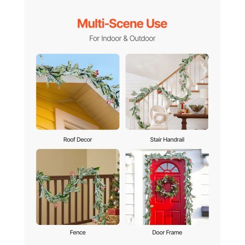 Christmas Garland, 9-FT Realistic Greenery Decorated with Vines, Olive Leaves, and Berries, Evergreen Faux Garlands with Light String for Indoor Outdoor Xmas Decoration on Mantel Fireplace