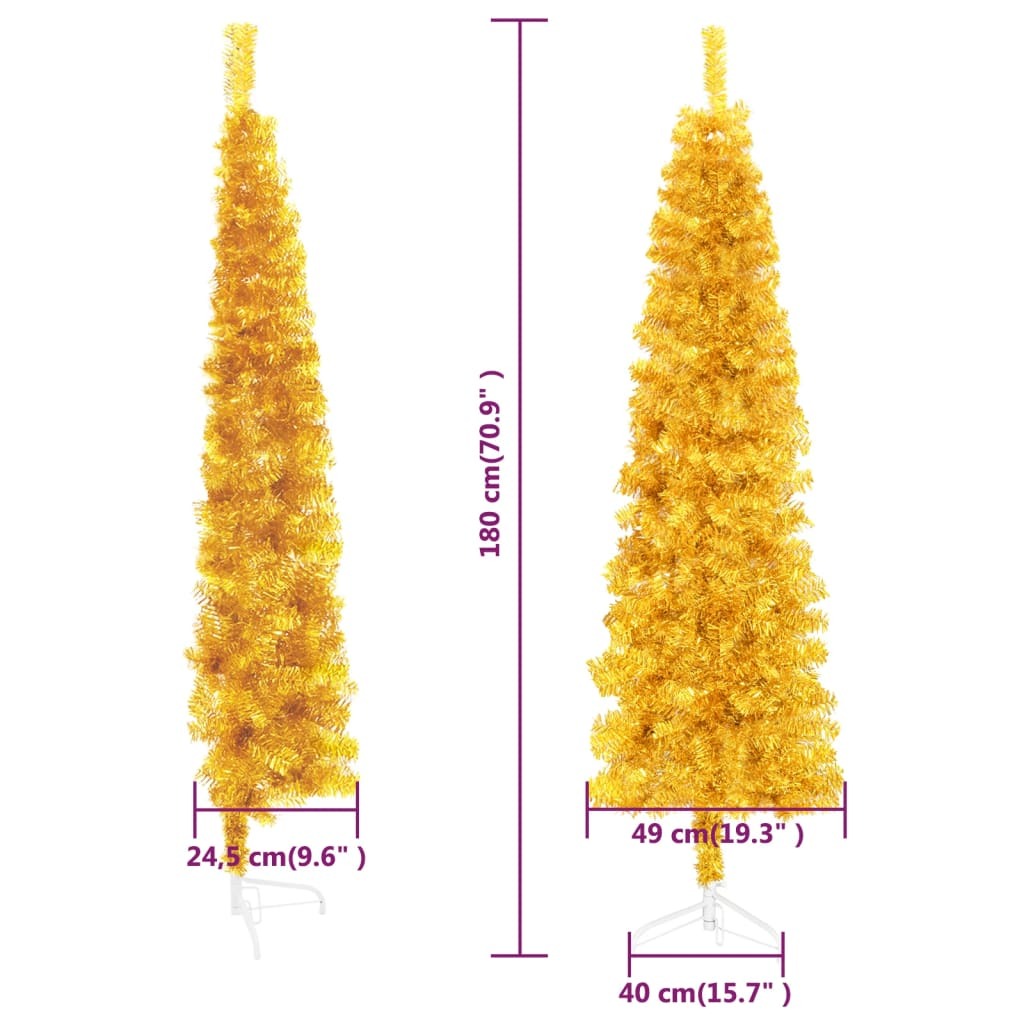 Slim Artificial Half Christmas Tree with Stand Gold 6 ft