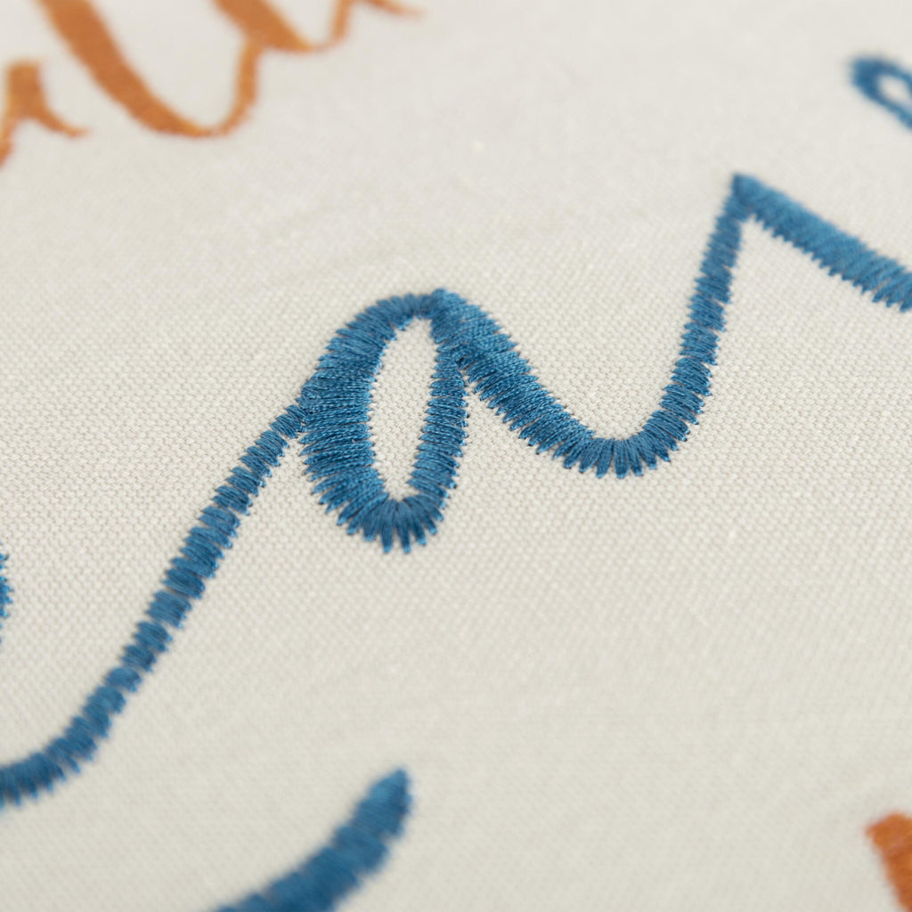 20" Ivory Blue and Orange Thanksgiving Cotton Pillow With Applique, Embroidery Edges