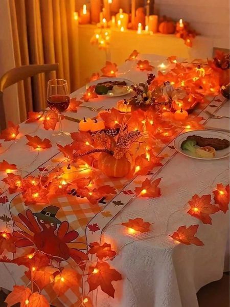 Autumn Maple Garland LED Fairy Lights Artificial Fall Foliage Garland Warm Autumn Decoration Halloween Thanksgiving Fall Decor C250919