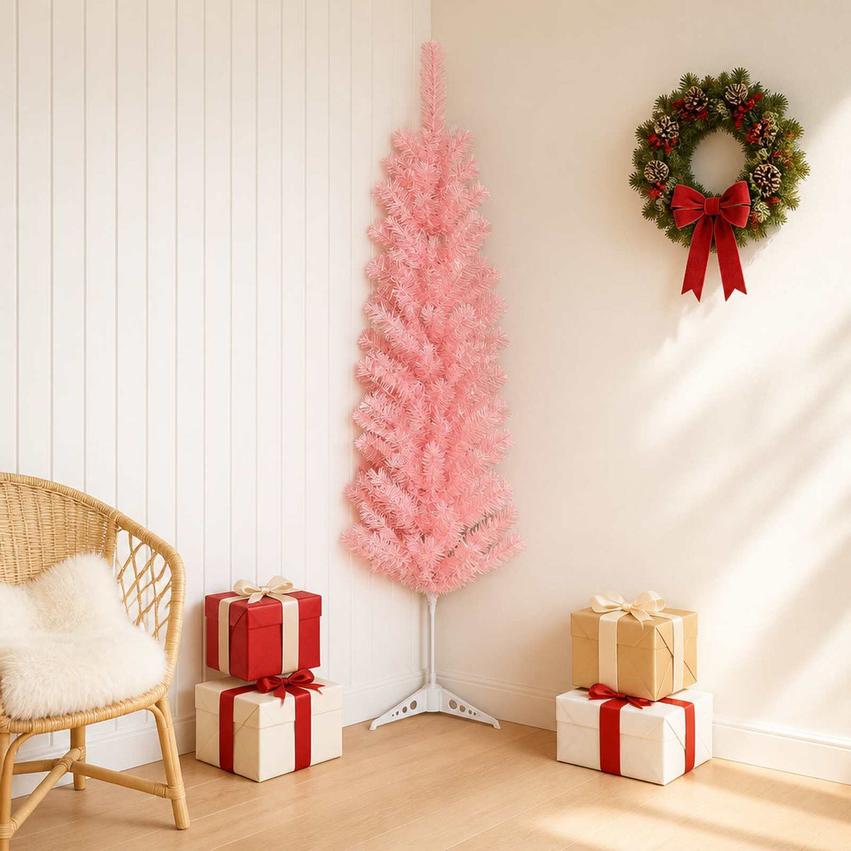 Artificial Slim Christmas Tree 150 cm PVC and Steel Pink