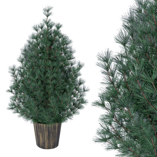 3 FT Artificial Potted Christmas Tree with Vintage Flowerpot for Front Porch