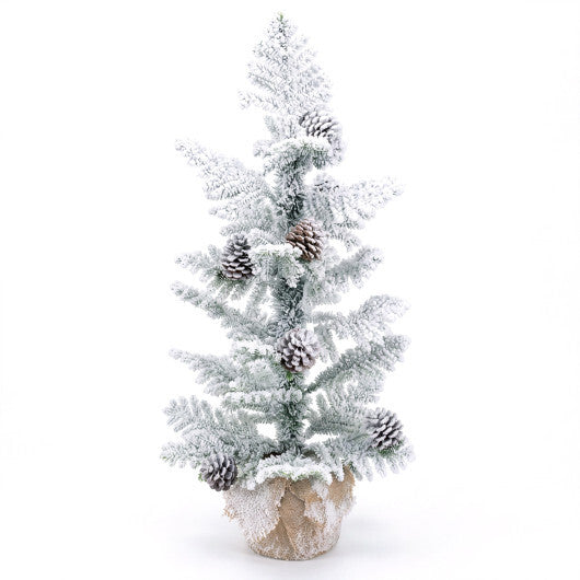 3FT Mini Tabletop Christmas Tree with Snow Flocked Palm-Shaped PE Leaves