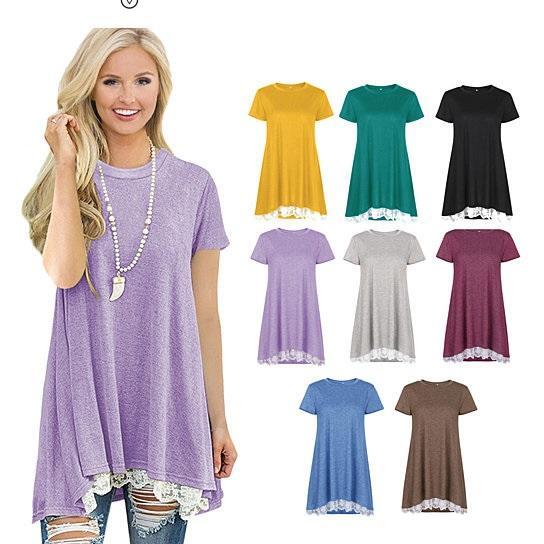 Size: Medium,Color: Sunny Yellow - Sea Waves Tunic With Flowery Lace In 8 Colors
