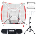 7x7 ft Baseball Softball Practice Net, Portable Baseball Training Net for Hitting Batting Catching Pitching, Backstop Baseball Equipment with Bow Frame, Carry Bag, Strike Zone, Ball, Batting Tee