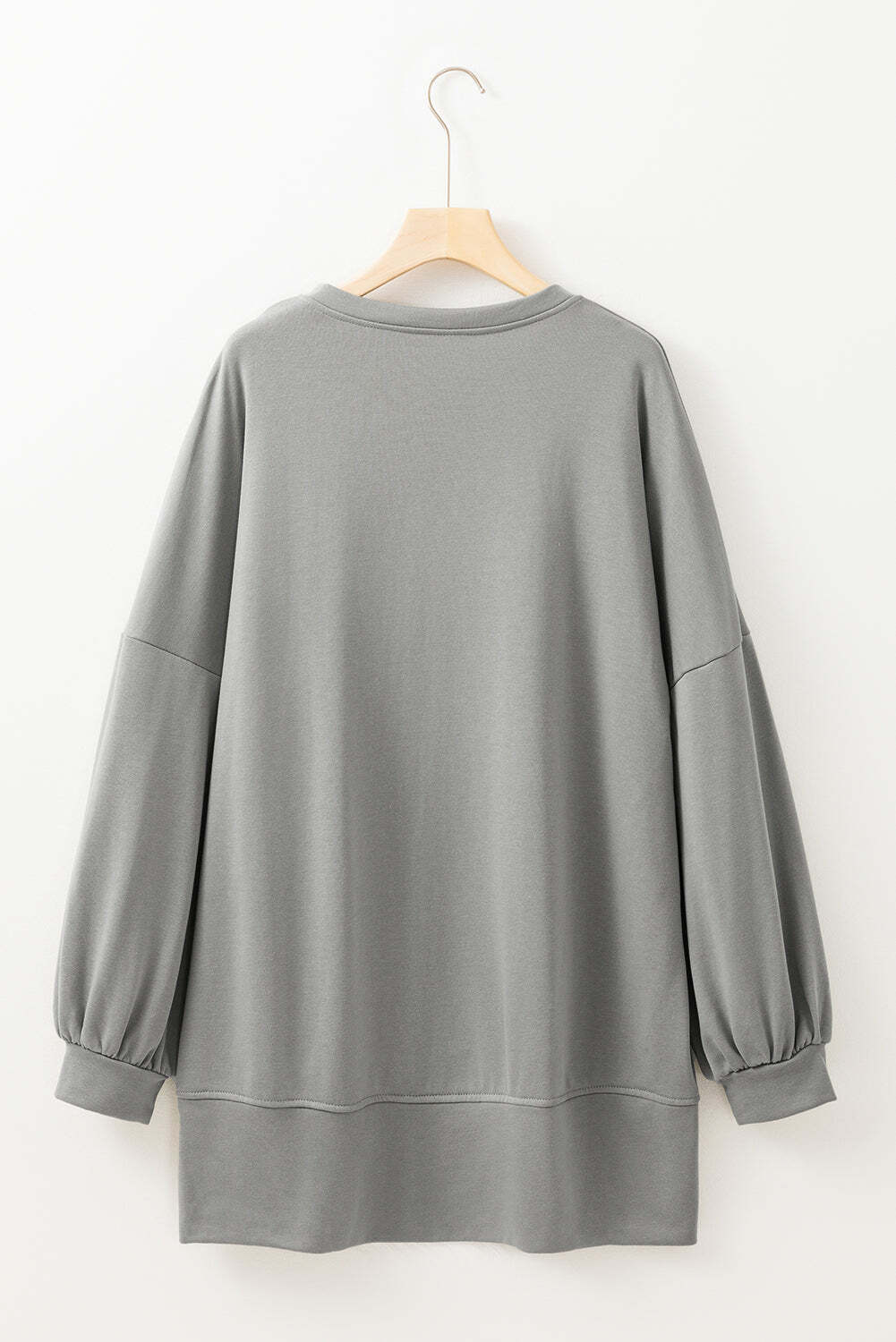 Medium Grey Sequin Happy Halloween Graphic Notched Neck Long Sleeve Loose Top