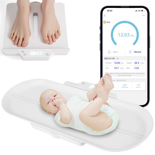 Infant Scale with Detachable Tray for Body Weight and Height Measurement-White - Color: White