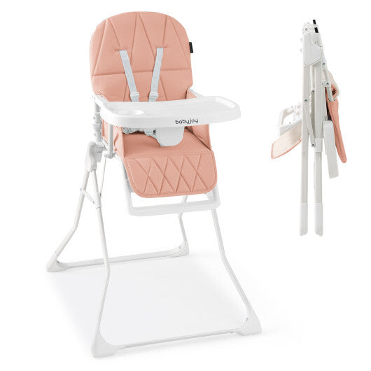 Easy Clean Compact Highchair with Removable Adjustable Tray and PU Seat Cushion-Pink - Color: Pink