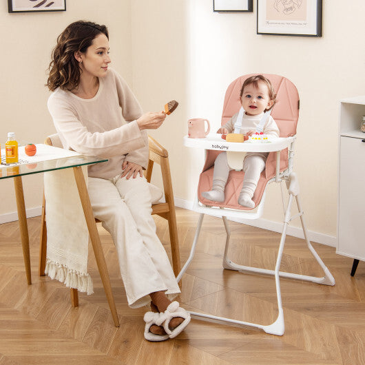 Easy Clean Compact Highchair with Removable Adjustable Tray and PU Seat Cushion-Pink - Color: Pink