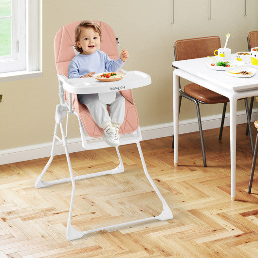 Easy Clean Compact Highchair with Removable Adjustable Tray and PU Seat Cushion-Pink - Color: Pink