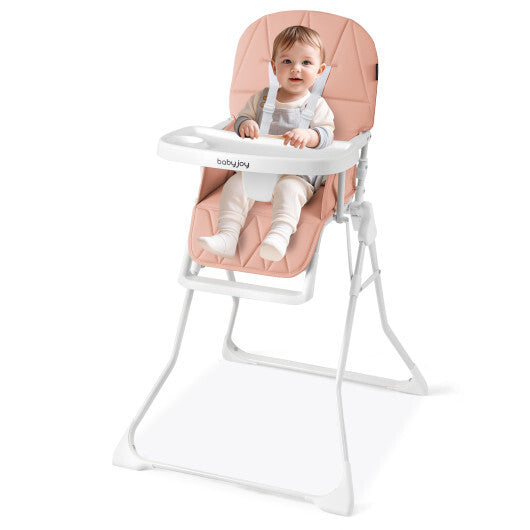 Easy Clean Compact Highchair with Removable Adjustable Tray and PU Seat Cushion-Pink - Color: Pink