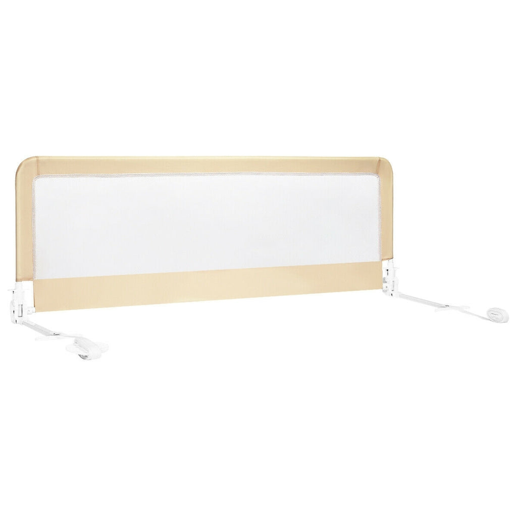 59 Inch Folding Breathable Baby Bed Rail Guard with Safety Strap-Beige - Color: Beige