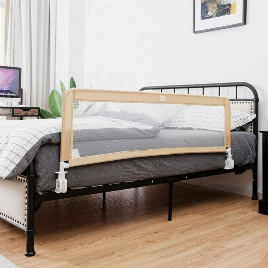 59 Inch Folding Breathable Baby Bed Rail Guard with Safety Strap-Beige - Color: Beige