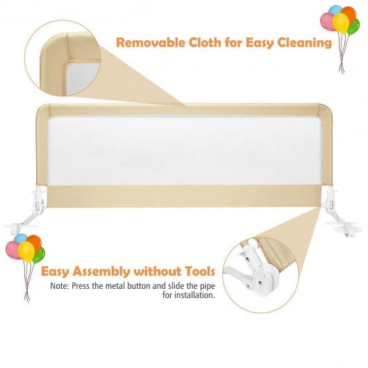 59 Inch Folding Breathable Baby Bed Rail Guard with Safety Strap-Beige - Color: Beige