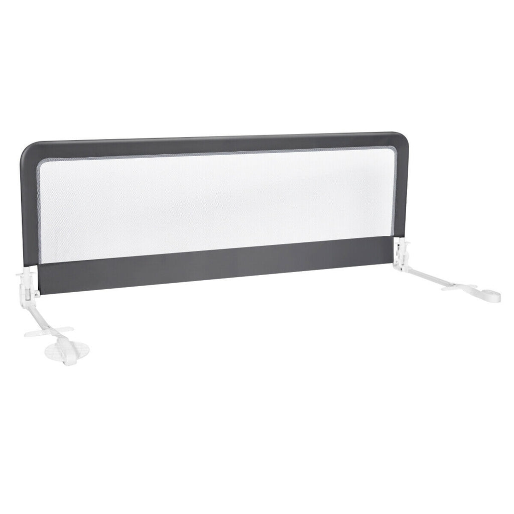 59 Inch Folding Breathable Baby Bed Rail Guard with Safety Strap-Gray - Color: Gray