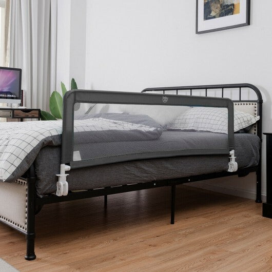59 Inch Folding Breathable Baby Bed Rail Guard with Safety Strap-Gray - Color: Gray