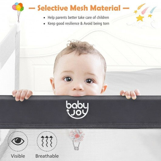 59 Inch Folding Breathable Baby Bed Rail Guard with Safety Strap-Gray - Color: Gray