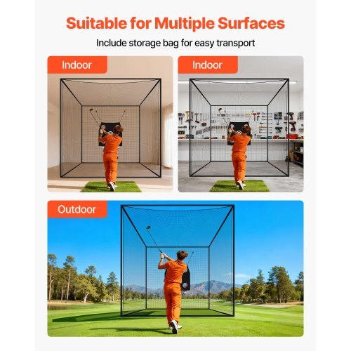 Golf Batting Cage, 10 x 10 x 10 FT Golf Cage, Driving Hitting Cages with 3-Ply Knotless Polyester, Golfs Target & 9-Hole Baseball Target, Golfs Hitting Net for Indoor, Outdoor, Backyard