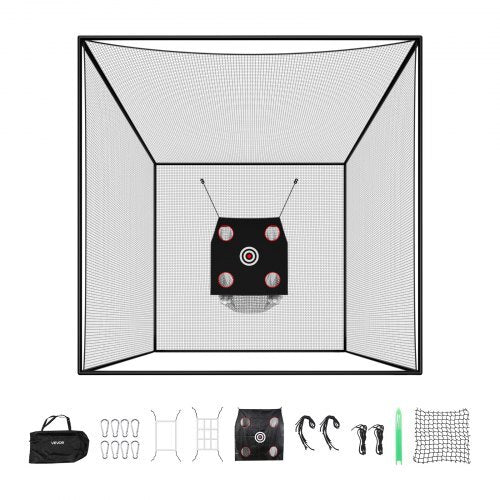 Golf Batting Cage, 10 x 10 x 10 FT Golf Cage, Driving Hitting Cages with 3-Ply Knotless Polyester, Golfs Target & 9-Hole Baseball Target, Golfs Hitting Net for Indoor, Outdoor, Backyard
