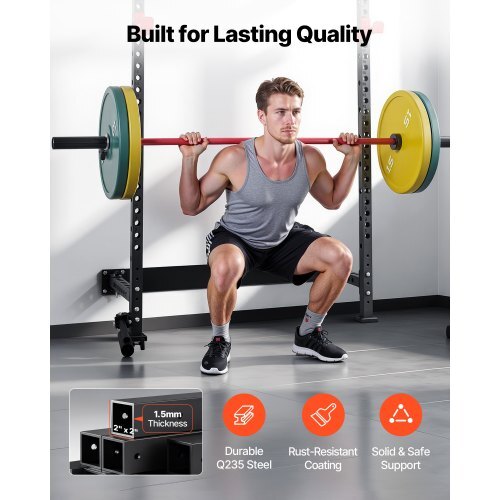 Folding Power Cage, Wall-Mounted Power Rack Squat Rack, Multifunctional Strength Training Workout Equipment with Landmine Holder, Adjustable J-Hooks & Pull-Up Bar for Home Gym, 1000LBS Capacity