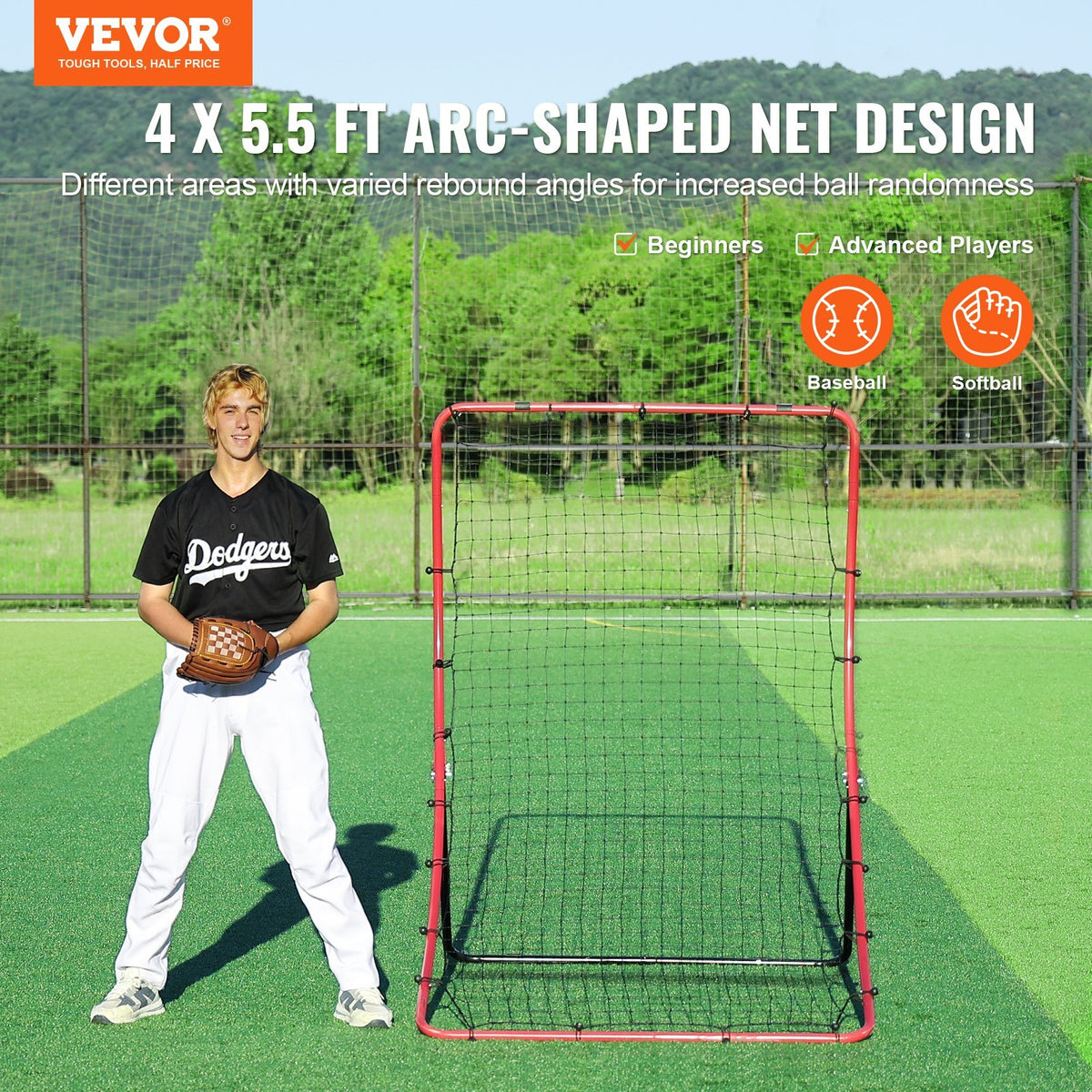 Baseball And Softball Rebounder Net, 4 x 5.5 ft PitchBack Baseball Pitching Nest, Pitch Return Trainer Rebound Net with Pitching Target, All Angle Fielding Rebound Net for Grounders Pop Flies