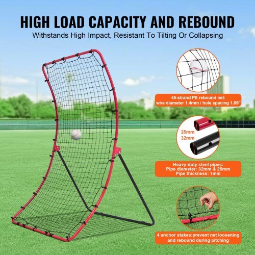Baseball And Softball Rebounder Net, 4 x 5.5 ft PitchBack Baseball Pitching Nest, Pitch Return Trainer Rebound Net with Pitching Target, All Angle Fielding Rebound Net for Grounders Pop Flies