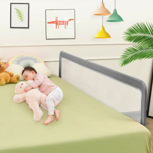 71 Inch Extra Long Swing Down Bed Guardrail with Safety Straps-Gray - Color: Gray