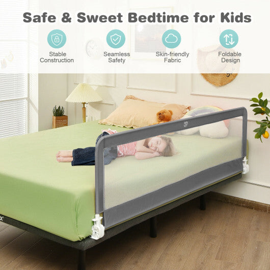 71 Inch Extra Long Swing Down Bed Guardrail with Safety Straps-Gray - Color: Gray