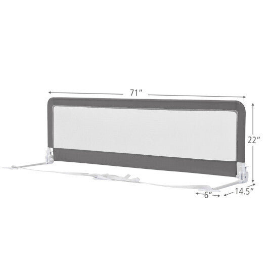 71 Inch Extra Long Swing Down Bed Guardrail with Safety Straps-Gray - Color: Gray