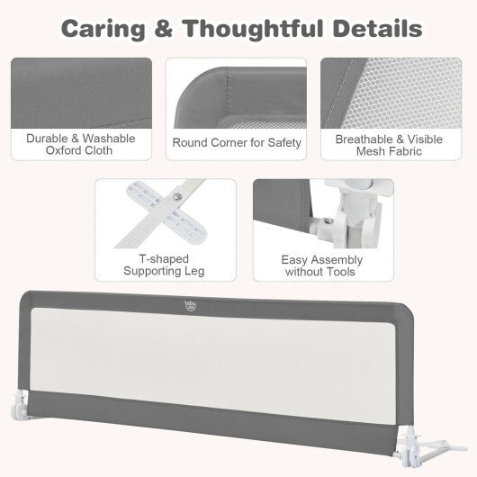 71 Inch Extra Long Swing Down Bed Guardrail with Safety Straps-Gray - Color: Gray