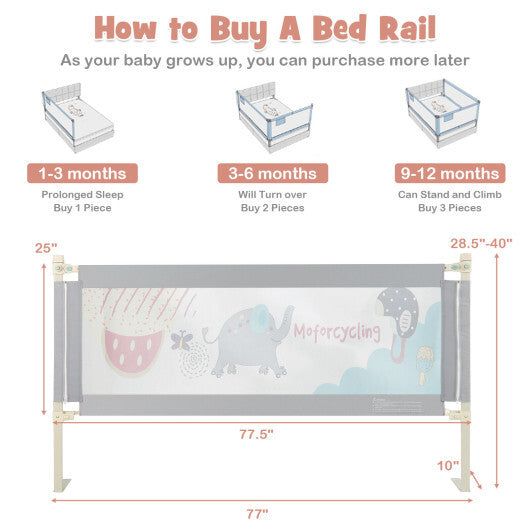 Vertical Lifting Baby Bed Rail with Lock-L - Color: Gray - Size: L