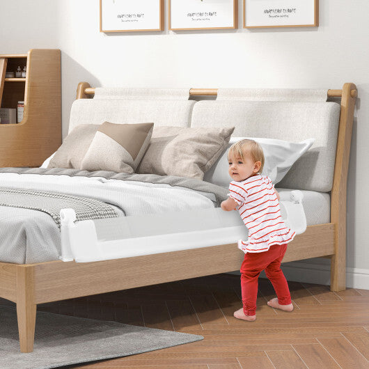 60-Inch Foldable Bed Rail Swing Down Baby Bed Guard Rail with Adjustable Safety Strap-White - Color: White
