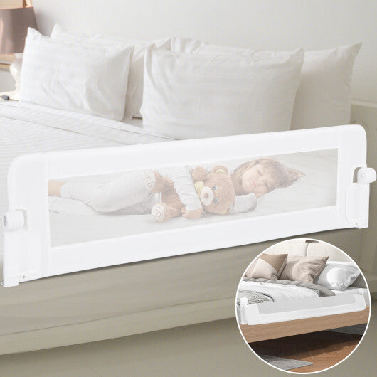60-Inch Foldable Bed Rail Swing Down Baby Bed Guard Rail with Adjustable Safety Strap-White - Color: White