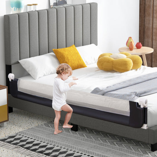 71-Inch Foldable Bed Rail Swing Down Baby Bed Guard Rail with Adjustable Safety Strap-Blue - Color: Blue