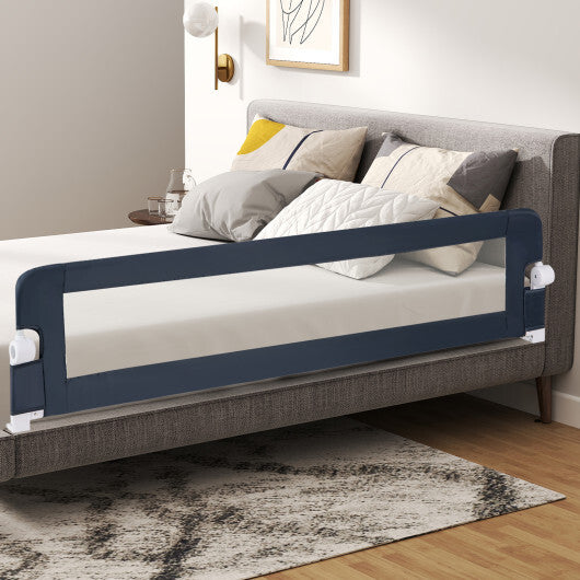 71-Inch Foldable Bed Rail Swing Down Baby Bed Guard Rail with Adjustable Safety Strap-Blue - Color: Blue
