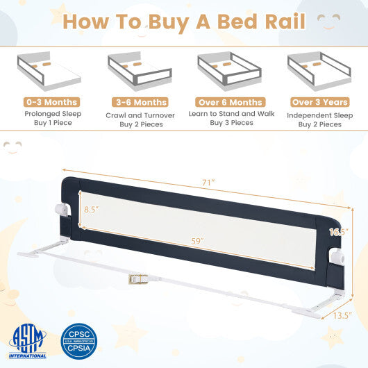 71-Inch Foldable Bed Rail Swing Down Baby Bed Guard Rail with Adjustable Safety Strap-Blue - Color: Blue