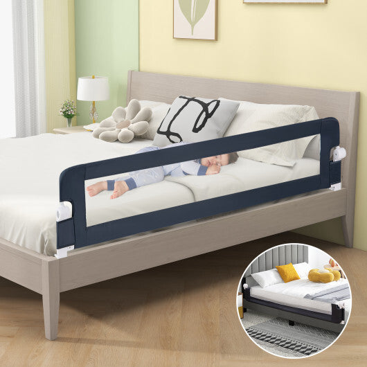 71-Inch Foldable Bed Rail Swing Down Baby Bed Guard Rail with Adjustable Safety Strap-Blue - Color: Blue