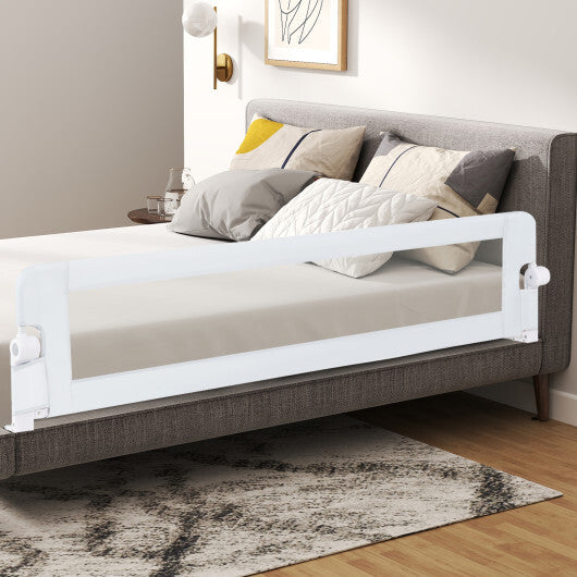 71-Inch Foldable Bed Rail Swing Down Baby Bed Guard Rail with Adjustable Safety Strap-White - Color: White