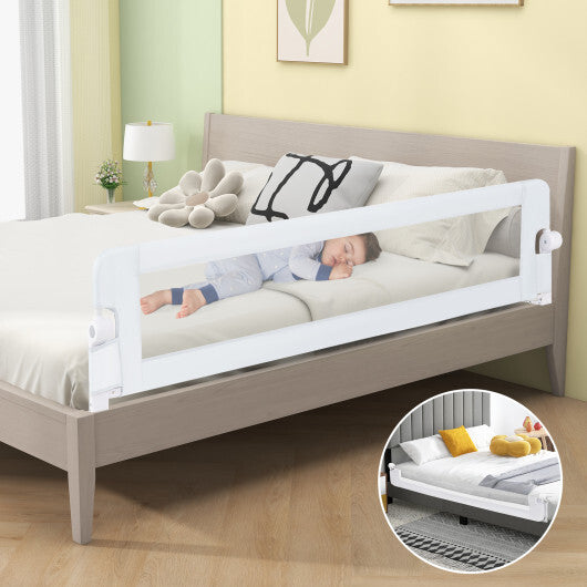 71-Inch Foldable Bed Rail Swing Down Baby Bed Guard Rail with Adjustable Safety Strap-White - Color: White