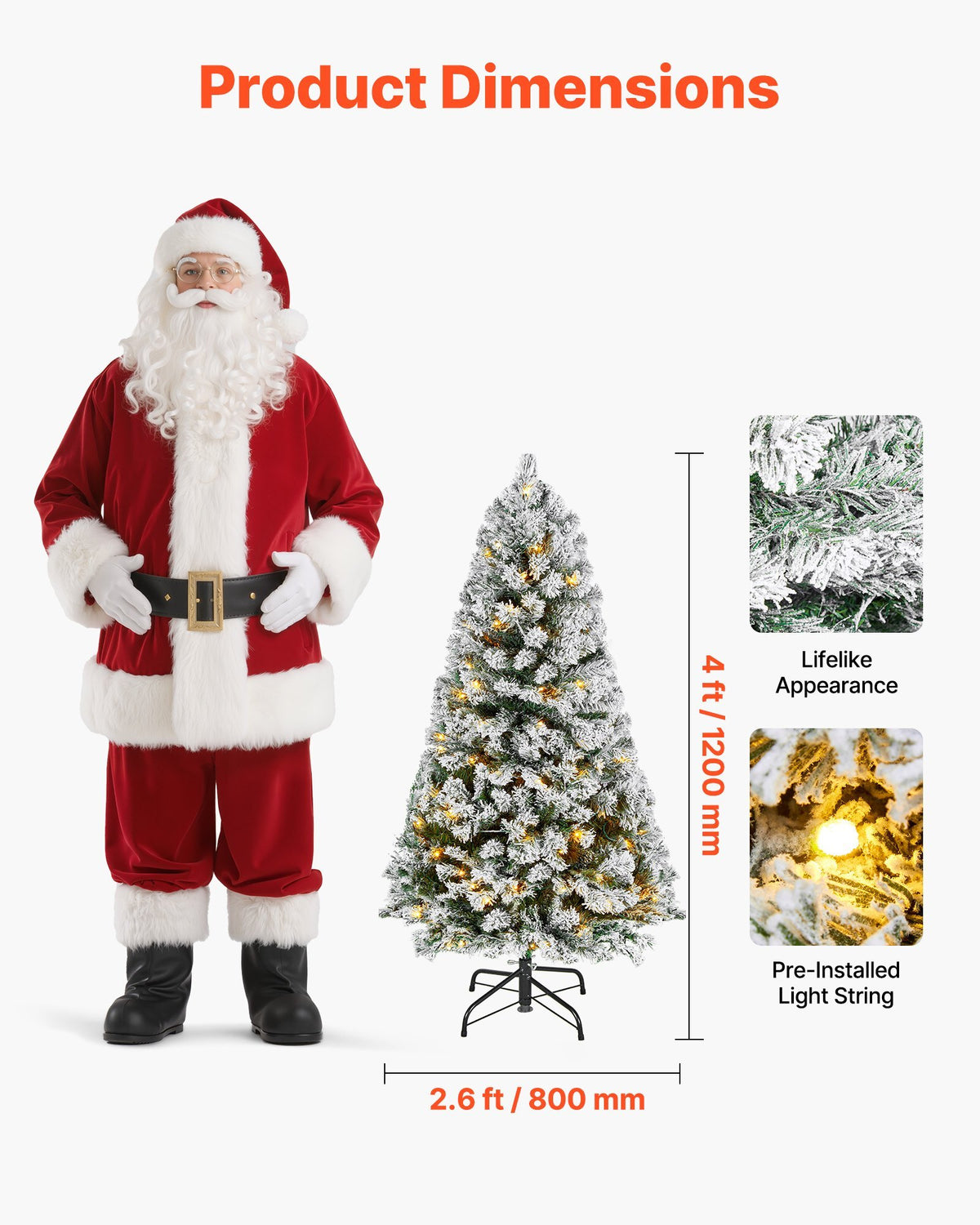 Christmas Tree, 4ft Prelit Flocked Artificial Tree, Full Holiday Xmas Deco Trees with 120 Warm White LED Lights, 8 Lighting Modes & 539 Branch Tips for Home Party Office Decoration