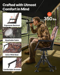 Hunting Chair, 360? Silent Swivel, Foldable Portable Blind Chair, Heavy-Duty Steel Frame Ground Stool Seat, with Armrests, Cover, Anti-Sink Feet, Height Adjustable, 350 Lbs Capacity for Camping