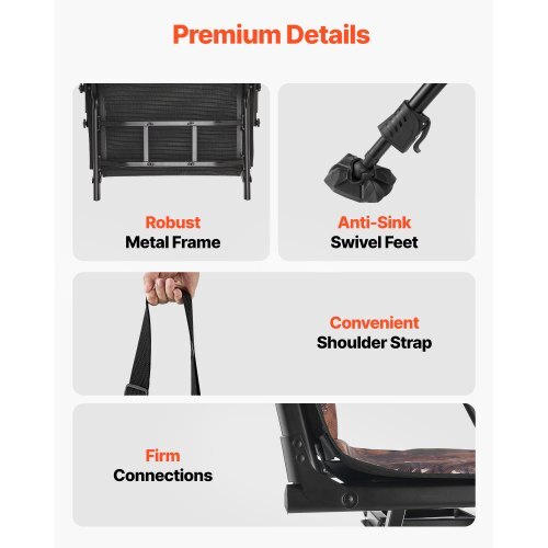 Hunting Chair, 360? Silent Swivel, Foldable Portable Blind Chair, Heavy-Duty Steel Frame Ground Stool Seat, with Armrests, Cover, Anti-Sink Feet, Height Adjustable, 350 Lbs Capacity for Camping